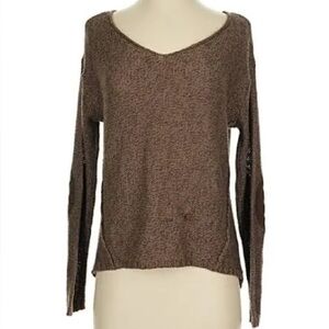 RDI Brown V-Neck Women's Sweater With Faux Suede Elbow Patches